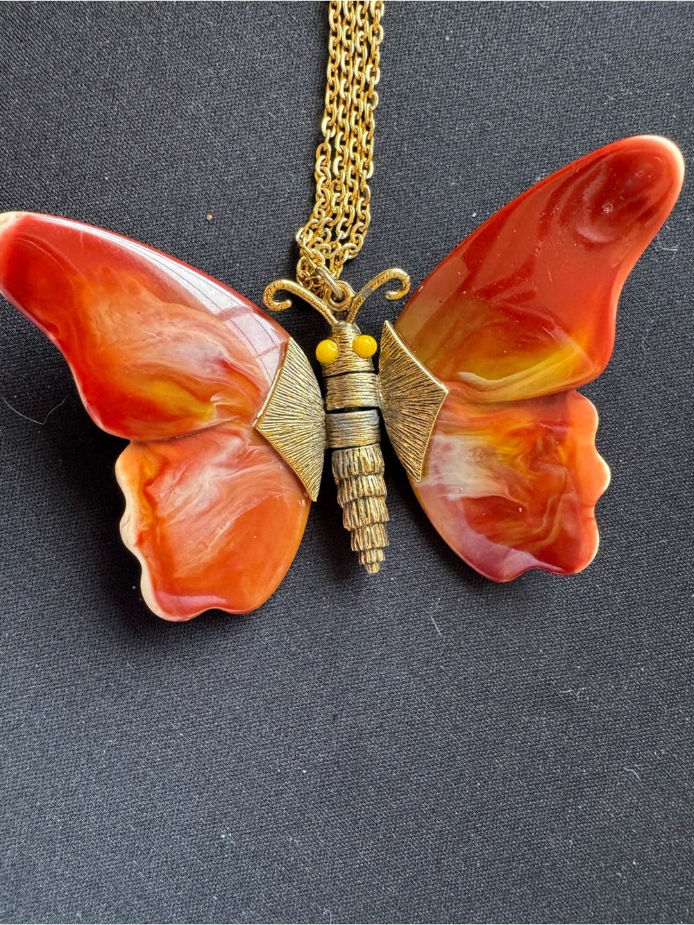 Vintage 60” Articulated Butterfly Necklace GoldTone